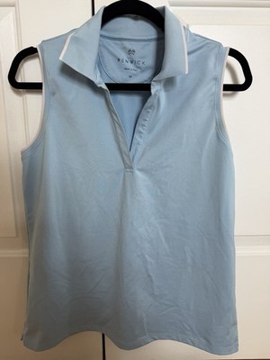 Renwick Womens Contrast Trim Sleeveless Golf Polo Shirt Light Blue Size Medium
